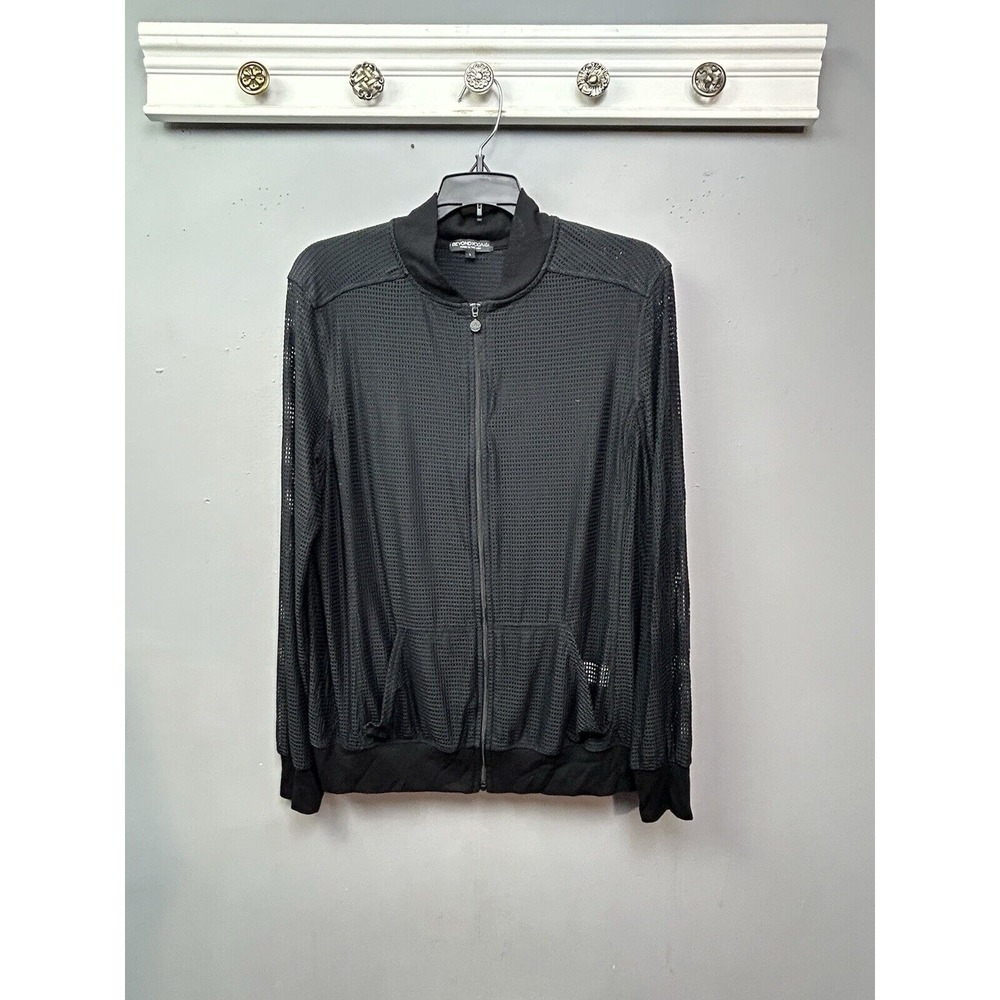 Beyond Yoga So Bomber Mesh Jacket Womens Large Black Full Zip Pockets Athleisure